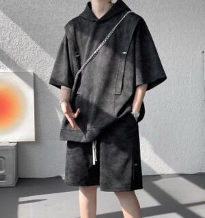 Men’s Oversized Hoodie & Shorts Co-ord Set – Black