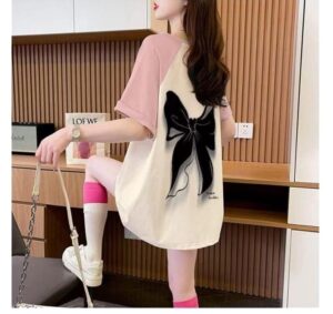 Women's Oversized T-Shirt with Back Bow Print – Casual Streetwear Style