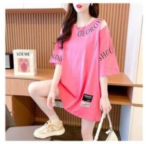 Women's Cold Shoulder Oversized T-Shirt – Trendy Streetwear with Letter Print