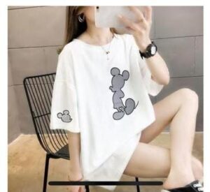 Minimalist Mickey Oversized Graphic Tee – White Edition