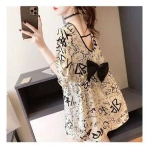 Crisscross Bow-Back Graffiti Print Mini Dress – Cream Noir Edition