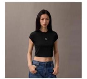 Women’s Slim Fit Black Crop Top – Short Sleeve Casual Stretch T-Shirt
