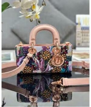 Luxury Pink Floral Embroidered Top Handle Bag – Designer Crossbody Handbag