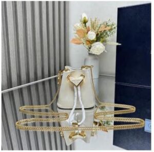 Dolce & Gabbana Devotion Mini White Bucket Bag with Gold Chain